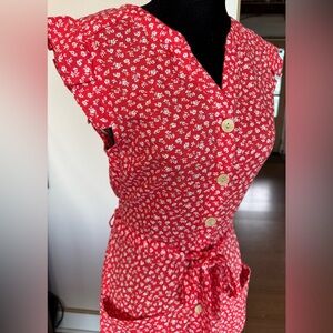 Red Floral Button-Up Dress
